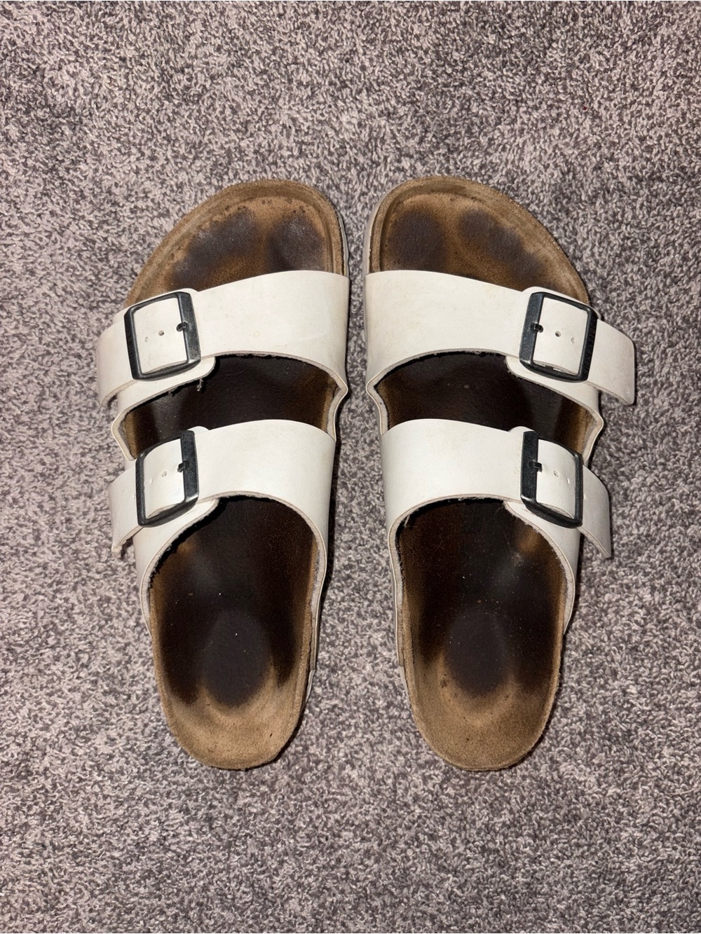White Double Buckle Slide Sandals